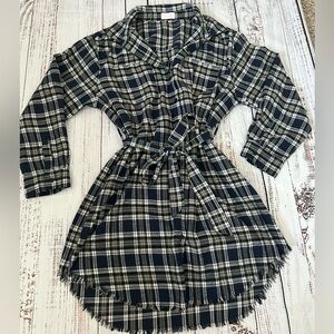 Pink Lily. MAKE MY DAY NAVY PLAID SHIRT DRESS. Size XL.